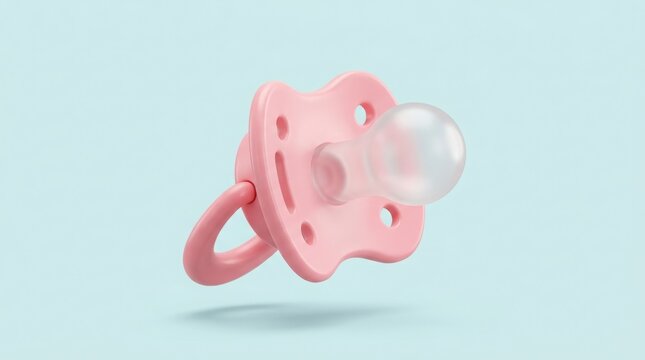 Pink baby pacifier with silicone nipple, soft pastel infant soother for newborn care, plastic dummy for toddler comfort and nursery health isolated on White Background