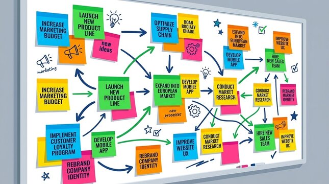Digital whiteboard screenshot digital whiteboard with sticky notes diagrams and drawings