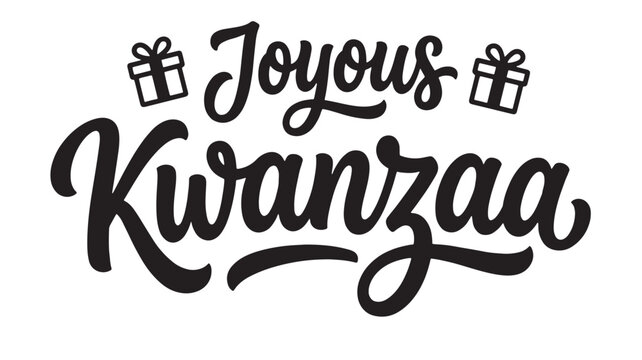 Kwanzaa celebration with joyous text and gift icons featuring holiday, festive, gifts with presents and cultural elements for African, heritage