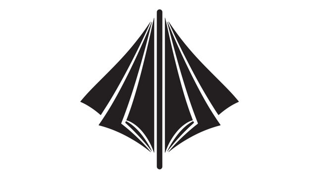 Umbrella icon with sharp folds and thin white highlights on a minimal dark style background featuring rain gear, weather protection, waterproof with
