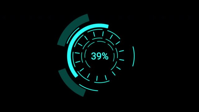 Versatile Loading Data HUD Display module. Rotating digital telemetry and moving graphs. Premium VFX asset for futuristic tech visuals.