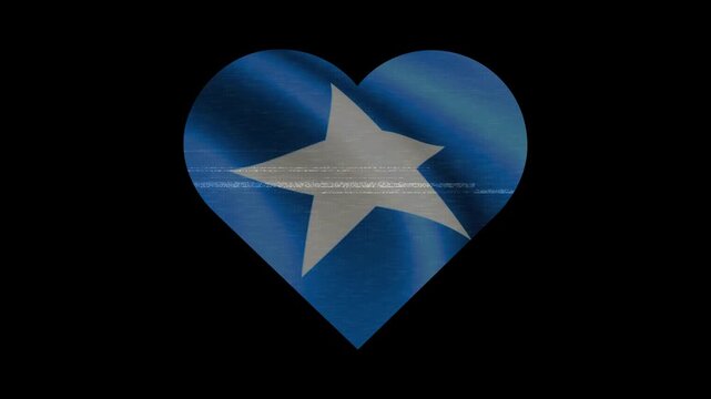Patriotic Somali Heart Waving National Flag. Heart Shaped Somali Flag Animation with Retro Digital Glitch Effect