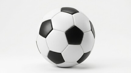 Fototapeta premium Classic soccer ball with black and white pentagon panels, professional leather football equipment, traditional sports ball for team competition isolated on White Background
