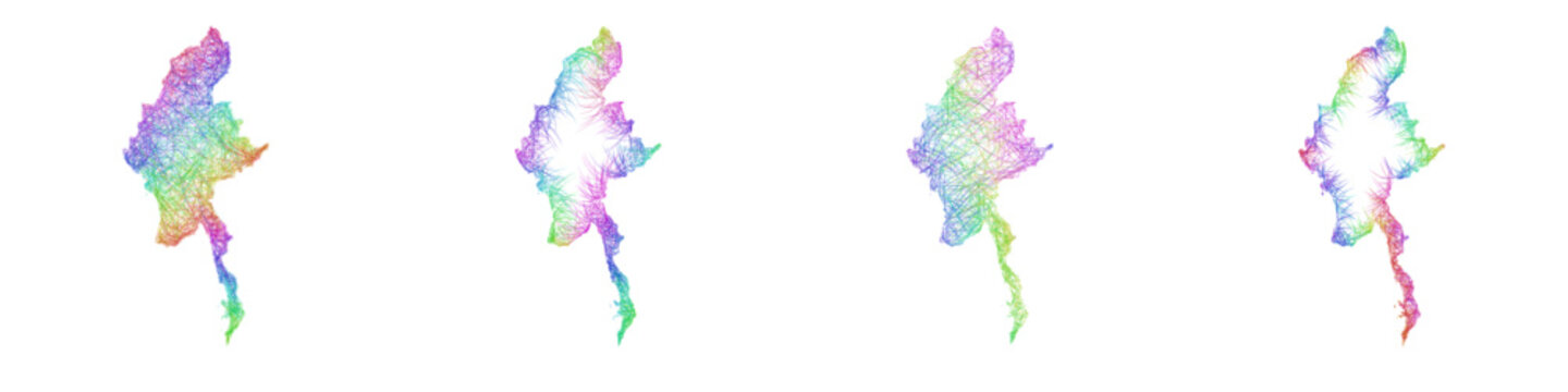 Multicolor sketch Myanmar map design set