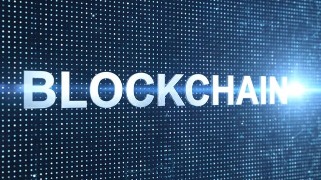 Blockchain technology concept with glowing blue dots.