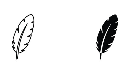 Elegant vector graphics of a single feather presented in outline and solid black silhouette styles for artistic or symbolic design elements © Daniel