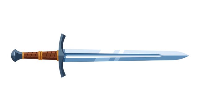 Classic medieval longsword with a brown leather grip and shining steel blade, perfect for fantasy, RPG, and historical themes.