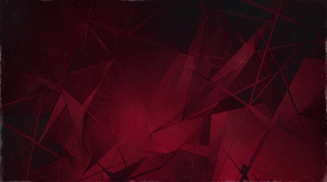 Abstract red background with geometric dark shapes. Modern graphic texture with polygon pattern and sharp lines. Artistic wallpaper with technological mystery concept for digital design.