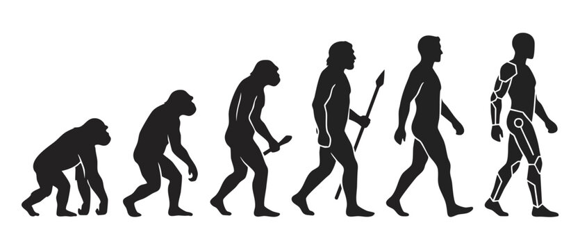 Human Evolution Concept Silhouette Transformation from Primate to Robot