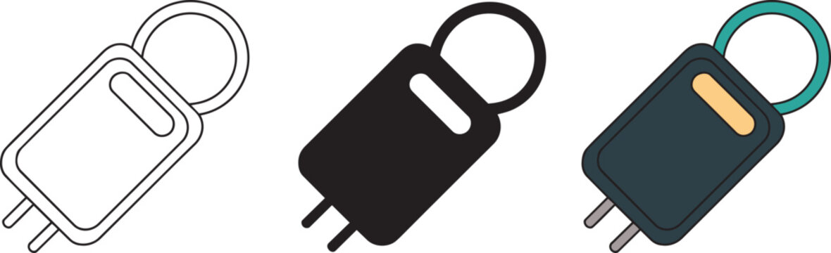 Modern sim card ejector tool icons set in outline solid and colored styles with sim card removal