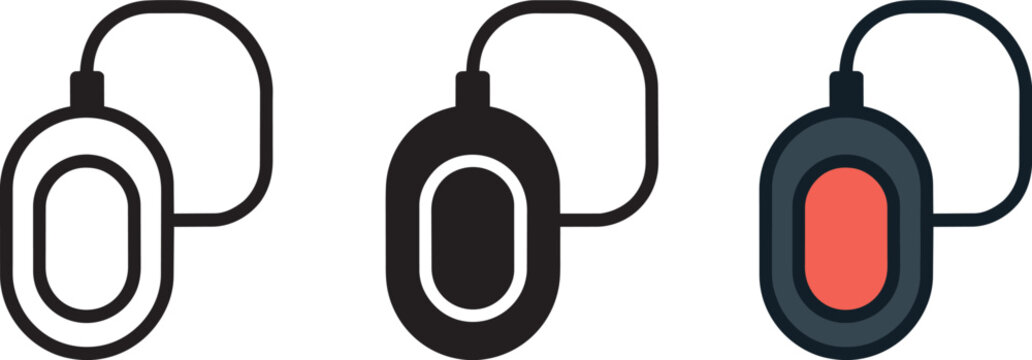 Modern sports pedometer icons set in outline solid and colored styles with sport game health care