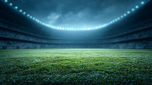 bright modern football stadium, vivid green field, balanced daylight