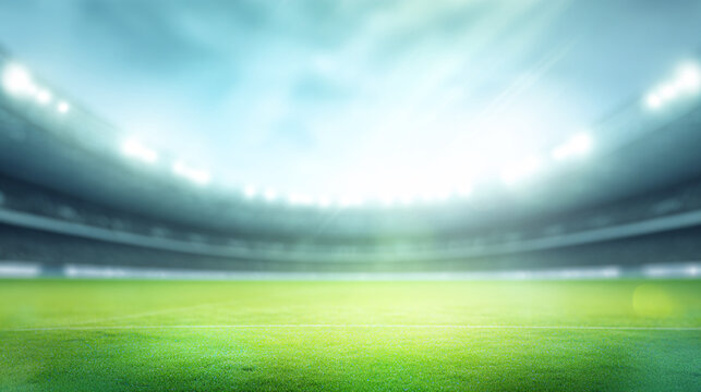 bright modern football stadium, vivid green field, balanced daylight