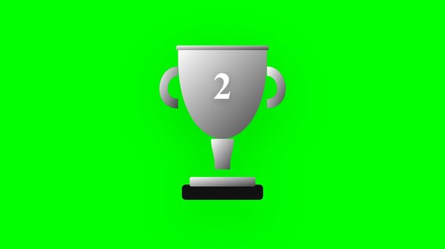 Animated Silver Rank 2 Trophy with Number 2 on Green Screen Chroma Key