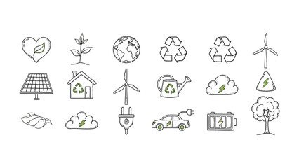 Fototapeta premium Eco-Conscious Icons: A collection of meticulously drawn environmental icons.