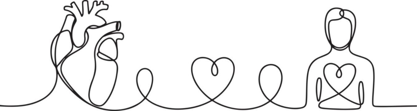 Heart transplant from donor to recipient to save lives. World Transplant Day. One line drawing for different uses. one line icon drawing vector