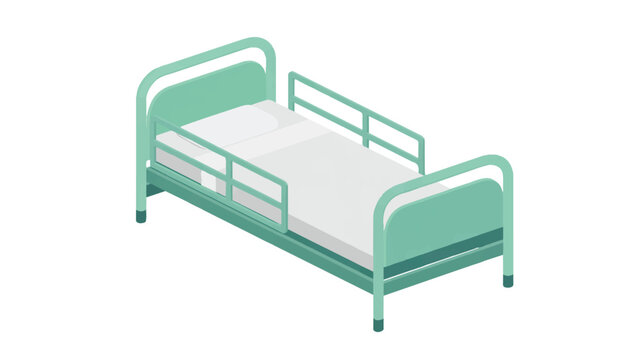 Hospital bed with railings and mattress