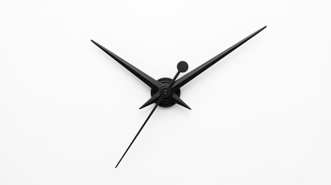 Minimalist Black Clock Hands on White Background, Concept of Time