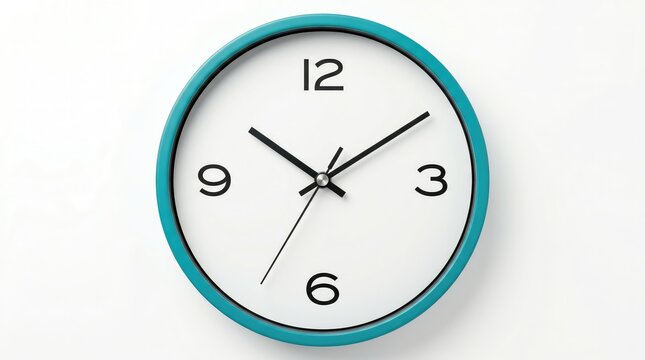 minimalist turquoise wall clock showing 10:10 time on white background