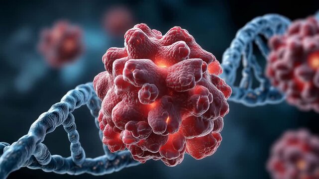 Virus particle, DNA strands, medical research, virology concept, molecular biology, infection study, biotechnology science, dark macro visualization, pathogen, microbiology, genetics