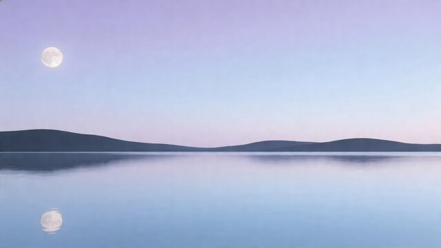 Moonlit lake with mountain silhouette