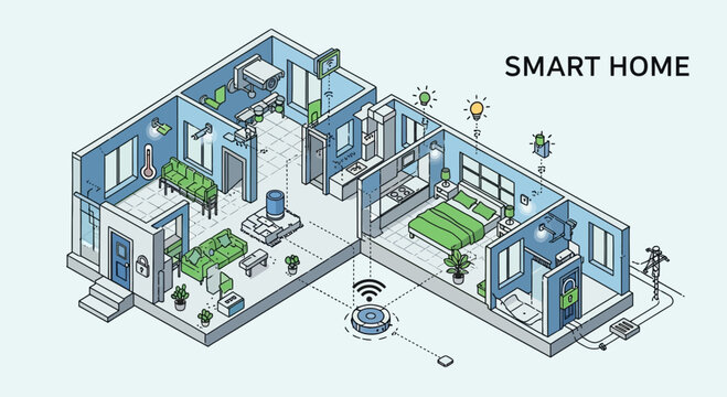 Smart home interior with modern technology