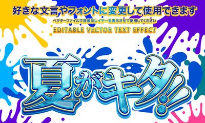 【文字編集可能】 装飾テキストエフェクト。編集可能なグラフィックスタイルテンプレート。夏がキタ © decodesign