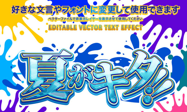 【文字編集可能】 装飾テキストエフェクト。編集可能なグラフィックスタイルテンプレート。夏がキタ