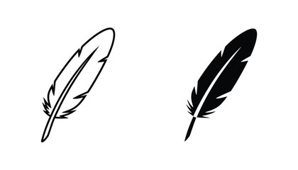 Graceful bird feather icon set in delicate outline and solid black silhouette styles for stationery logo design and literary branding concepts isolated on white background for professional use © David