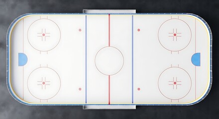 Naklejka premium Overhead view of a pristine ice hockey rink with markings and circles ready for play.