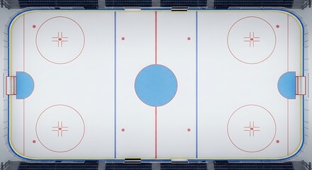Naklejka premium Overhead view of a pristine ice hockey rink with markings and circles.