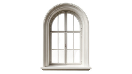 Fototapeta premium Arched architectural window frame with glass panes, isolated on transparent background