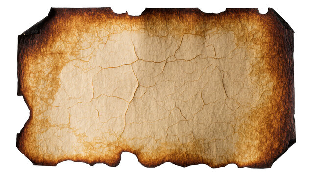 Aged burnt paper with cracked texture, isolated on transparent background