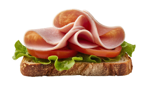 Hearty ham and tomato sandwich with fresh lettuce, isolated on transparent background