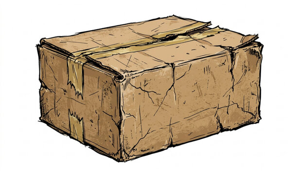 Tui Aged cardboard box hand drawn vector with cracked package and worn tape illustration