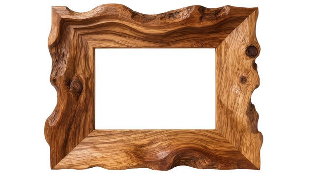 Rustic wooden picture frame with natural live edge, isolated on transparent background