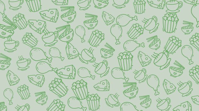 Food doodle patterns suitable for packaging design, menu backgrounds, and social media graphics. Perfect for foodrelated brands and projects.