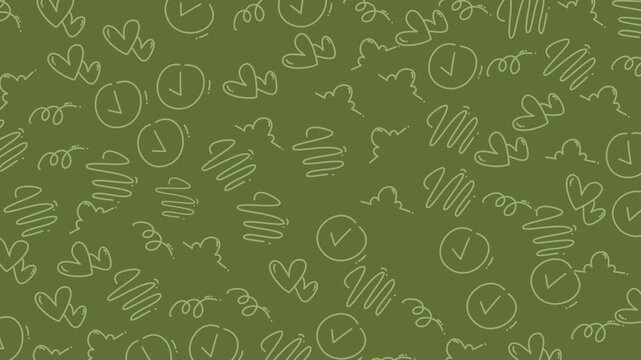 Lineart pattern seamless handdrawn doodles for vibrant design on green background. Suitable for wallpapers, textiles, packaging, and stationery.