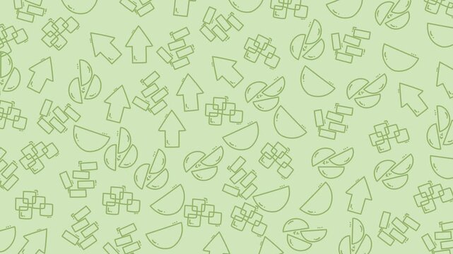 Geometric doodle pattern with green arrows and abstract shapes. Suitable for web backgrounds, packaging, or digital designs needing a modern twist.