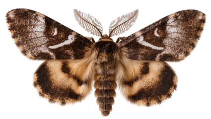 Detailed fuzzy brown moth with patterned wings, isolated on transparent background © Sean