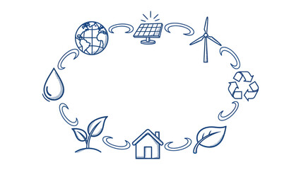 Eco-Friendly Cycle: A visually striking illustration showcasing the harmonious integration of sustainable energy sources and ecological elements. © Robaba