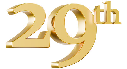 Metallic gold 29th anniversary sign 3D render © Chetra168