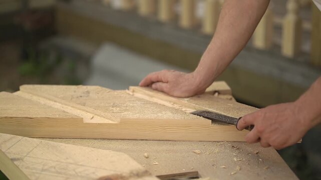 Woodworking. Hand tools. Slow motion video. . High quality FullHD footage