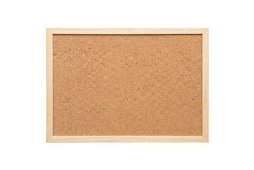 Fototapeta premium Empty cork bulletin board with light natural wooden frame. Clean blank surface for pinning notes, reminders and creative displays.