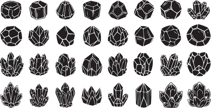 Gemstone and crystal silhouettes collection vector set