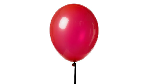 Shiny red balloon with black string, isolated on transparent background