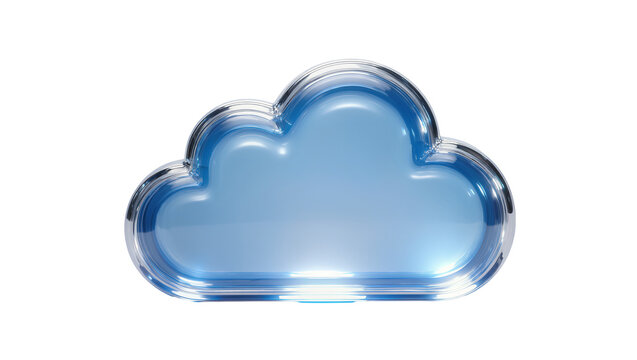 Shiny blue glass cloud shape with metallic border, isolated on transparent background