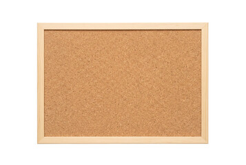 Fototapeta premium Empty clean cork bulletin board with natural light pine wooden frame. Smooth blank surface ready for notes and pinning. Office supply.