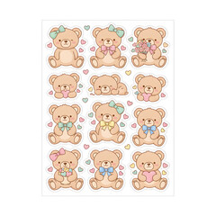 Fototapeta premium Collection of bear stickers with various colors and poses showcasing different activities and expressions on a white background