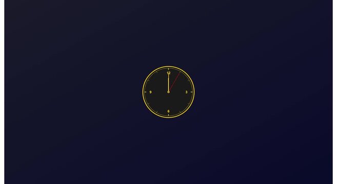 Minimalist analog clock face ticking against a dark blue animation